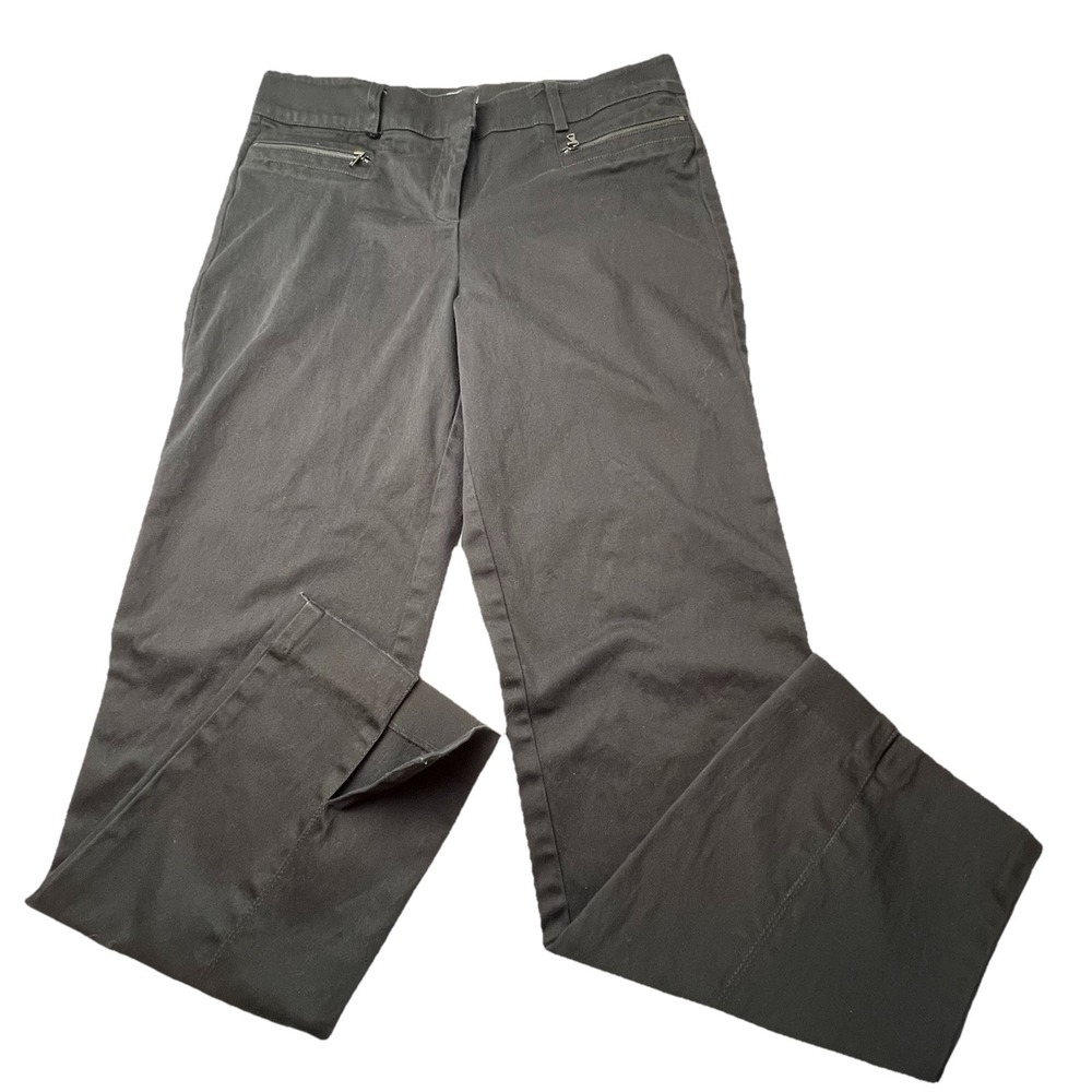 Cach'e Pants Black Women's Zippers Back Leg Seams Slits Cotton Spandex Size 10